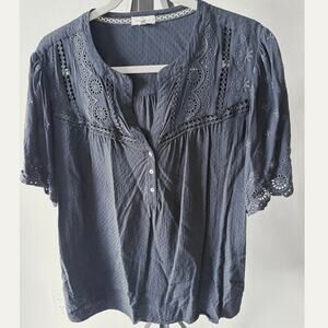 Curvy Plus 1X Mason & Belle Casual Black Eyelet Short Sleeve